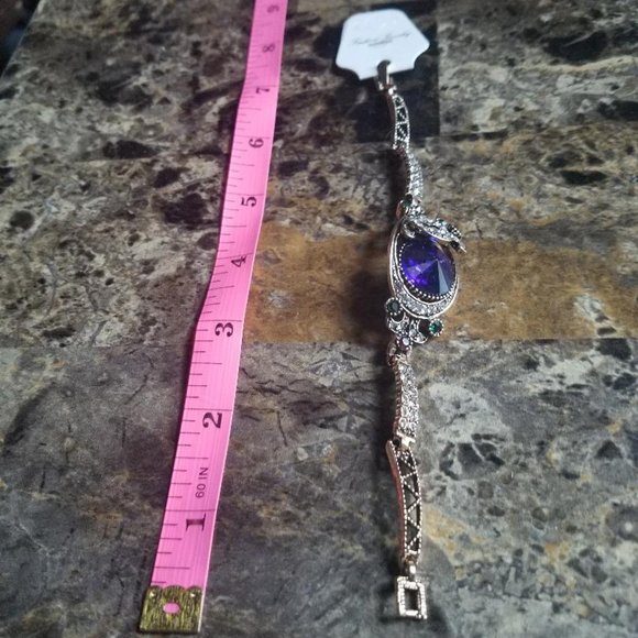 Blue Gem Bracelet Crystal Studded Vintage Syle - Picture 2 of 4